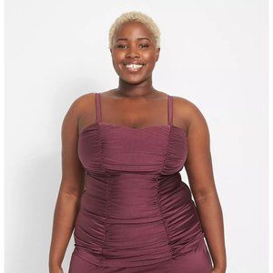 NEW Lane Bryant Fitted Ruched Shimmer Swim Tankini Top With No Wire Bra 22